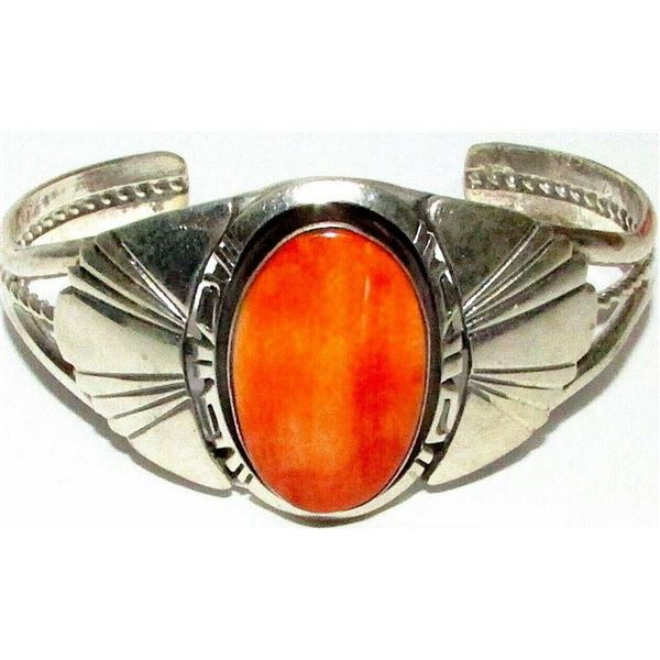 Navajo Orange Spiny Oyster Bracelet Sterling Silver