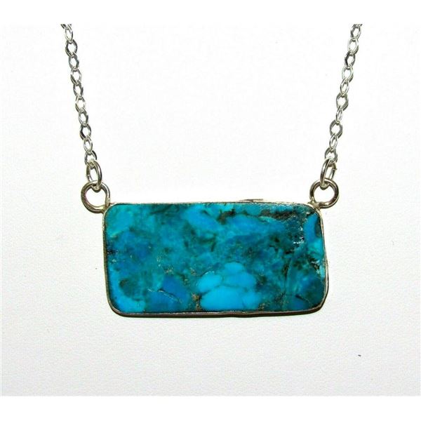 Navajo Sterling Silver Kingman Turquoise Bar Necklace