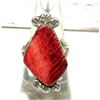 Image 1 : Navajo Red Spiny Ring Size 8 Sterling Silver Native