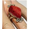 Image 5 : Navajo Red Spiny Ring Size 8 Sterling Silver Native