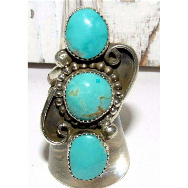 Navajo Royston Turquoise Cluster Ring Size 8 Sterling
