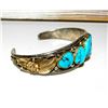 Image 2 : Old Pawn Navajo Turquoise Row Cuff Bracelet Sterling