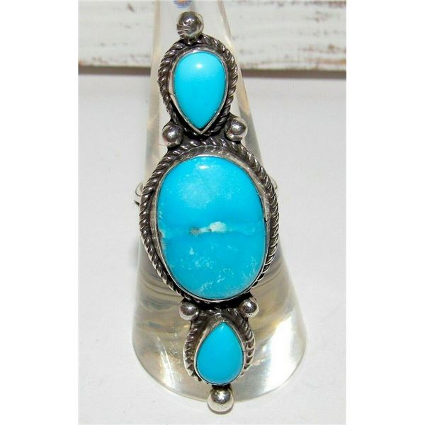 Navajo Turquoise Cluster Ring Size 7 Sterling Silver