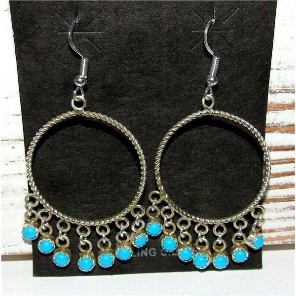 Navajo Turquoise Dangle Earrings Sterling Silver Native