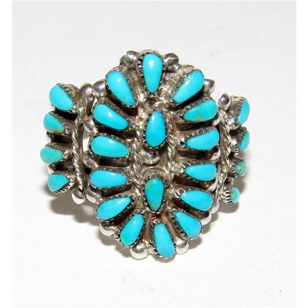 VTG Zuni Dishta Turquoise Cluster Ring Size 9 Sterling