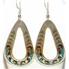Image 1 : Navajo Charlie Singer Turquoise Coral Inlay Earrings