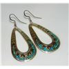 Image 4 : Navajo Charlie Singer Turquoise Coral Inlay Earrings