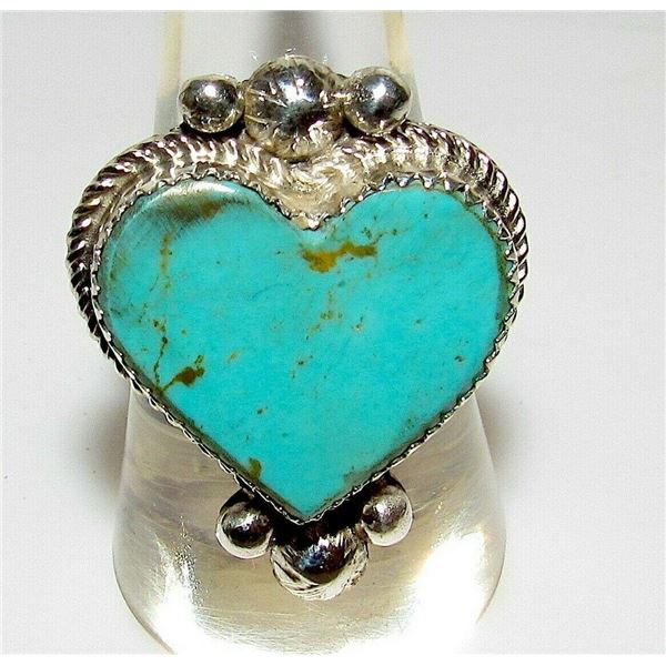 Navajo Royston Turquoise Heart Ring Sz 9 Sterling