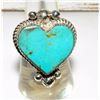 Image 2 : Navajo Royston Turquoise Heart Ring Sz 9 Sterling