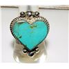 Image 3 : Navajo Royston Turquoise Heart Ring Sz 9 Sterling