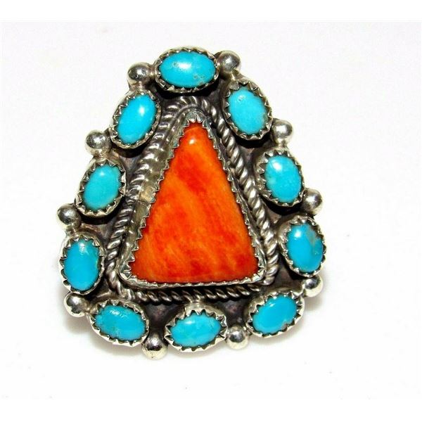 Navajo Orange Spiny Cluster Ring Sz 9 Royston Turquoise