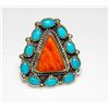 Image 2 : Navajo Orange Spiny Cluster Ring Sz 9 Royston Turquoise