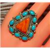 Image 4 : Navajo Orange Spiny Cluster Ring Sz 9 Royston Turquoise