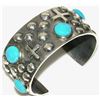 Image 1 : Navajo Tufa Cast Silver Turquoise Bracelet Lester James