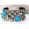 Image 2 : Navajo Tufa Cast Silver Turquoise Bracelet Lester James