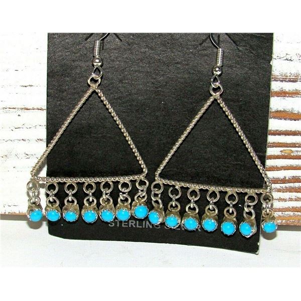 Navajo Turquoise Dangle Earrings Sterling Silver Native