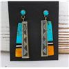 Image 3 : Navajo Turquoise Orange Spiny Earrings Sterling Silver