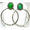 Image 1 : Navajo Royston Turquoise Hoop Earrings Sterling Silver