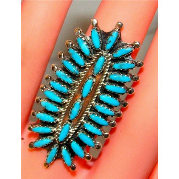 Navajo Turquoise Cluster Ring Sz 7 Sterling Native