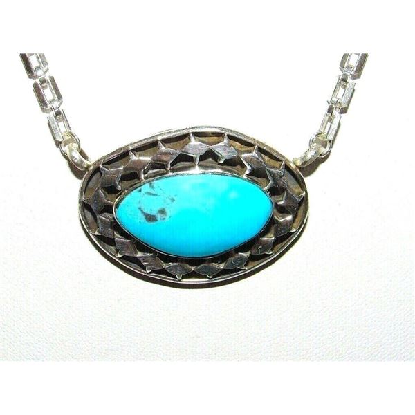 Navajo Turquoise Bar Necklace Sterling Kingman