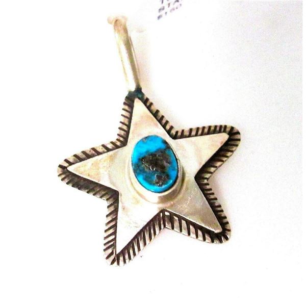 Navajo Star Pendant Kingman Turquoise Sterling Silver