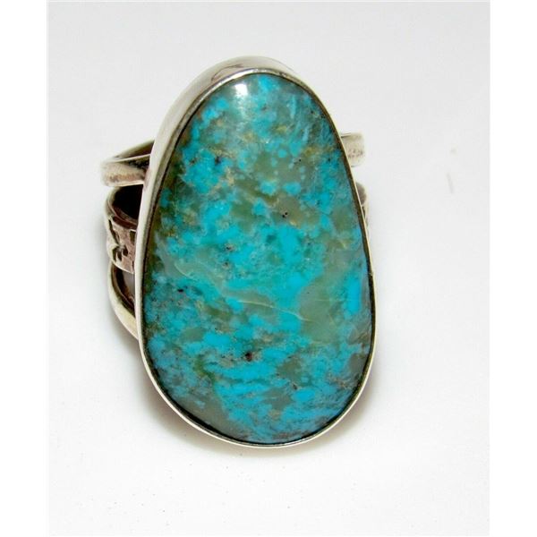 Navajo Stormy Mountain Turquoise Ring Sz 9 Sterling