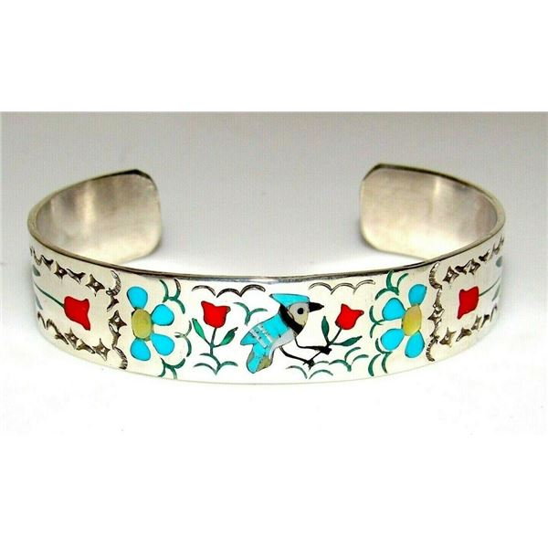 Zuni SAMMY & ESTHER GUARDIAN Inlay Sterling Silver Blue