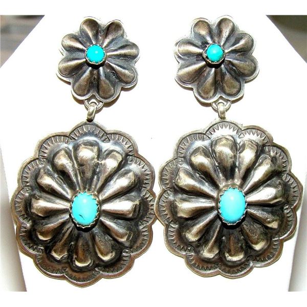 Navajo Concho Earrings Sterling Silver Sleeping Beauty