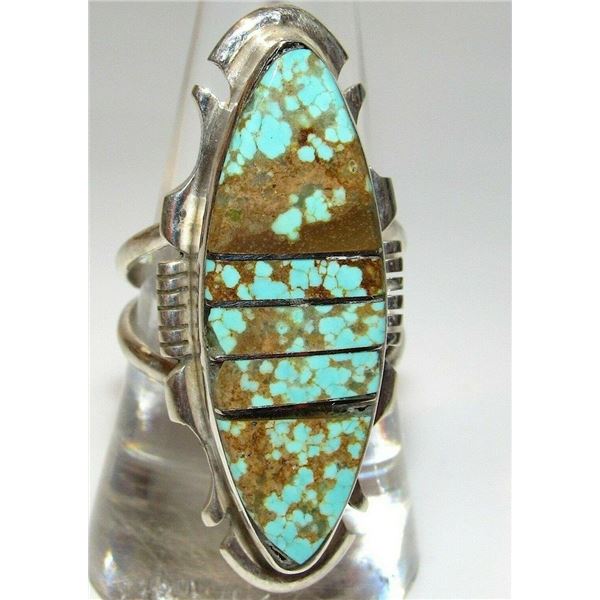 Navajo Number 8 Inlay Ring Size 9 Sterling Silver