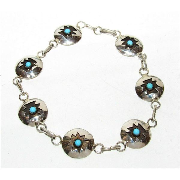 Navajo Sterling Turquoise Link Bracelet Shadowbox