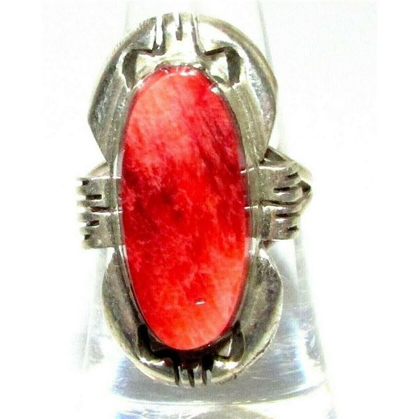 Navajo Orange Spiny Ring Size 6 Sterling Silver Signed