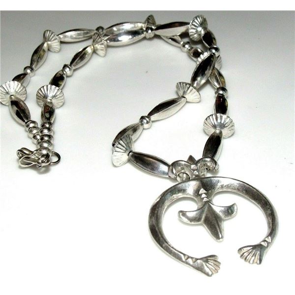 Navajo Squash Blossom Necklace Sand Cast Naja Sterling