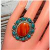 Image 3 : Navajo Kingman Turquoise Orange Spiny Cluster Ring Sz 8
