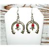 Image 2 : Navajo Sand Cast Naja Earrings Sterling Silver Coral