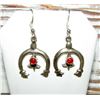 Image 3 : Navajo Sand Cast Naja Earrings Sterling Silver Coral