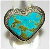 Image 1 : Navajo Kingman Turquoise Heart Ring Sz 9 Sterling