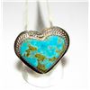 Image 2 : Navajo Kingman Turquoise Heart Ring Sz 9 Sterling