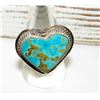 Image 4 : Navajo Kingman Turquoise Heart Ring Sz 9 Sterling