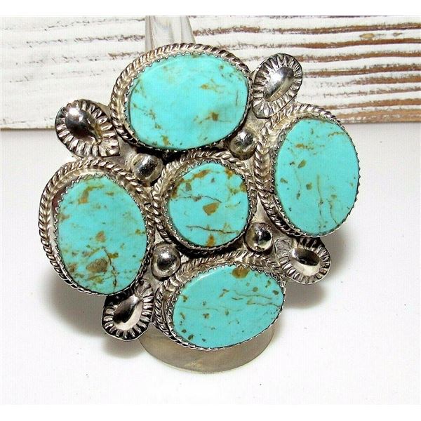 Massive Navajo Turquoise Cluster Statement Ring Sz 7
