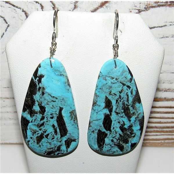 Santo Domingo Turquoise Slab Earrings Silver Wire
