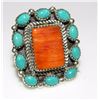 Image 1 : Navajo Royston Turquoise Orange Spiny Cluster Ring Sz 8