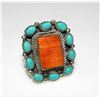 Image 2 : Navajo Royston Turquoise Orange Spiny Cluster Ring Sz 8