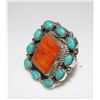 Image 4 : Navajo Royston Turquoise Orange Spiny Cluster Ring Sz 8