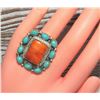 Image 5 : Navajo Royston Turquoise Orange Spiny Cluster Ring Sz 8