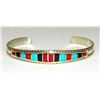 Image 1 : Zuni Inlay Bracelet Turquoise Coral Jet Sterling Cuff
