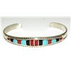 Image 2 : Zuni Inlay Bracelet Turquoise Coral Jet Sterling Cuff