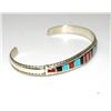 Image 3 : Zuni Inlay Bracelet Turquoise Coral Jet Sterling Cuff