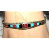 Image 5 : Zuni Inlay Bracelet Turquoise Coral Jet Sterling Cuff