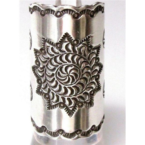Huge Navajo Ring Size 7 Cast Sterling Hand Stamped