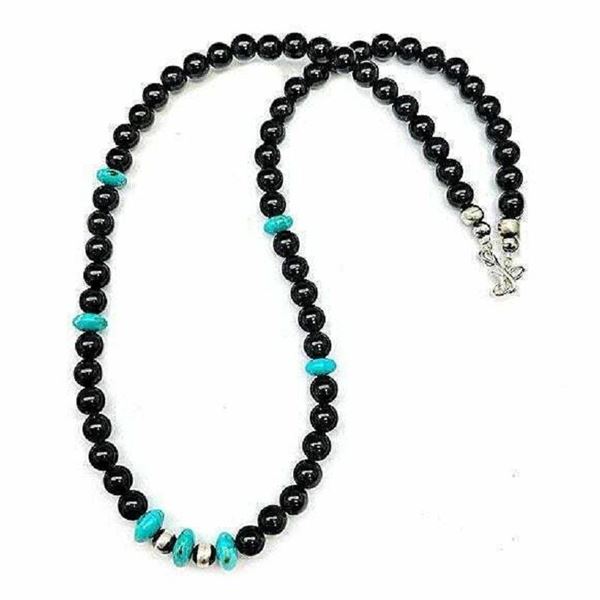 Navajo Onyx Turquoise Sterling Beaded Heishi Choker